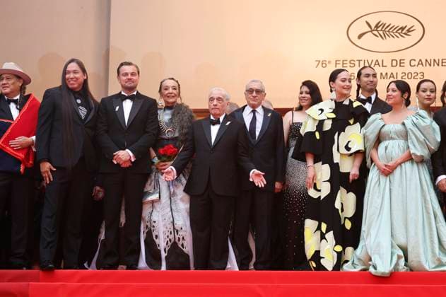 Yancey Red Corn, William Belleau, Leonardo DiCaprio, Tantoo Cardinal, Martin Scorsese, Robert De Niro, Cara Jade Myers, Tatanka Meane and Jillian Dion at the premiere of the feature film Killers of the Flower Moon at the Festival de Cannes 2023 76 Cannes International Film Festival at the Palais des Festivals Cannes, 20 05 2023. Foto:xD.xBedrosianx xFuturexImage