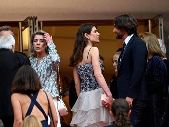 76th Cannes Film Festival 2023, evening 5 - red carpet of the film Killers Of The Flower Moon . In the photo: Dimitri Rassam and Charlotte Casiraghi with Caroline of Monaco  Copyright: xManuelexMangiarottix xipa-agencyx xPoolxPhotoxEventsx01x IPA_IPA38080942