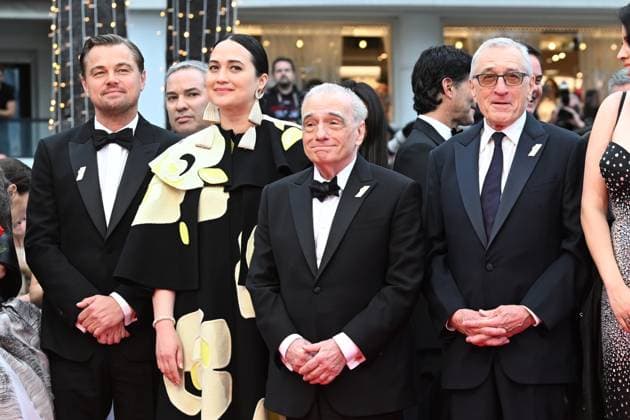 Leonardo DiCaprio, Lily Gladstone, Martin Scorsese and Robert De Niro attend the screening of Killers Of The Flower Moon during the 76th Cannes Film Festival at Palais des Festivals in Cannes, France. MAY 20th 2023  RHDx23147