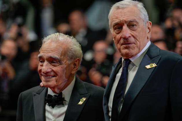 The Killers of the Flower Moon Red Carpet Premiere at the 76th Edition of the Cannes Film Festival A visibly moved Martin Scorsese exits the Palais des Festivals alongside Robert De Niro, after his movie Killers of the Flower Moon received over nine minutes of standing ovation during the 76th edition of the Cannes Film Festival on May 20 2023, in Cannes, France Cannes Palace of Festivals and Congresses of Cannes Cannes France Copyright: xAlexandraxFechetex _ADR9508