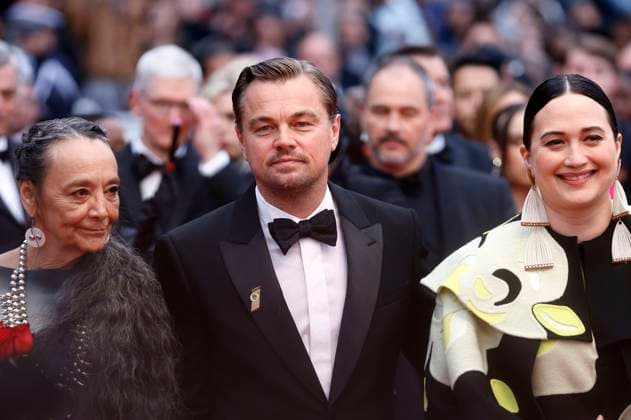 Tantoo Cardinal, Leonardo DiCaprio and Lily Gladstone at the premiere of the motion picture Killers of the Flower Moon at the Festival de Cannes 2023 76 Cannes International Film Festival at the Palais des Festivals Cannes, 20 05 2023. Foto:xS.xGabschx xFuturexImage