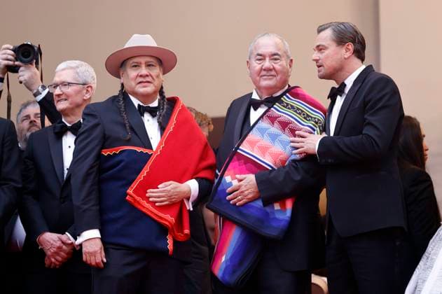 Tim Cook, Yancey Red Corn, Chief Standing Bear and Leonardo DiCaprio at the premiere of the motion picture Killers of the Flower Moon at the Festival de Cannes 2023 76 Cannes International Film Festival at the Palais des Festivals Cannes, 20 05 2023. Foto:xS.xGabschx xFuturexImage
