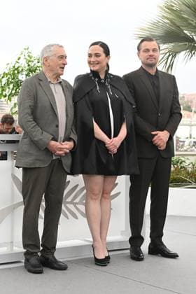 Robert de Niro, Lily Gladstone and Leonardo DiCaprio attend the Killers Of The Flower Moon photocall during the 76th Cannes Film Festival at Palais des Festivals in Cannes, France. MAY 21st 2023  RHDx23156