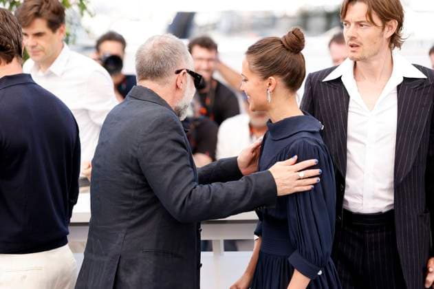 Karim Ainouz, Alicia Vikander and Sam Riley at the photocall for the feature film Firebrand at the Festival de Cannes 2023 76 Cannes International Film Festival at the Palais des Festivals Cannes, 22 05 2023. Foto:xS.xGabschx xFuturexImage