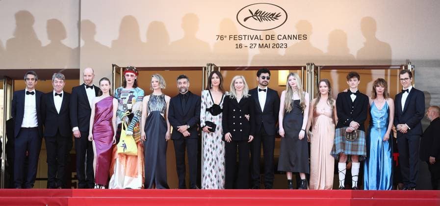 May 22, 2023, Cannes, Cote d Azur, France: Producer Phillipe Bober, Lukas Turtur, Ksenia Devriendt, Luke Barker, Mia Wasikowska, Mathieu Demy, Elsa Zylberstein, Director Jessica Hausner, Amir El-Masry, Florence Baker, Gwen Currant, Samuel D Anderson, Geraldine Bajard and Producer Johannes Schubert attend the screening of Club Zero during the 76th Annual Cannes Film Festival at Palais des Festivals on May 22, 2023 in Cannes, France Cannes France - ZUMAc179 20230522_zep_c179_150 Copyright: xMickaelxChavetx