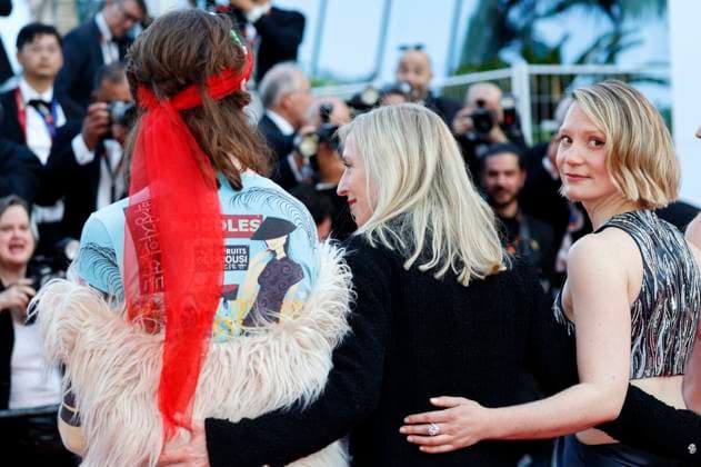 Luke Barker, Jessica Hausner and Mia Wasikowska at the premiere of the feature film Club Zero at the Festival de Cannes 2023 76 Cannes International Film Festival at the Palais des Festivals Cannes, 22 05 2023. Foto:xD.xBedrosianx xFuturexImage