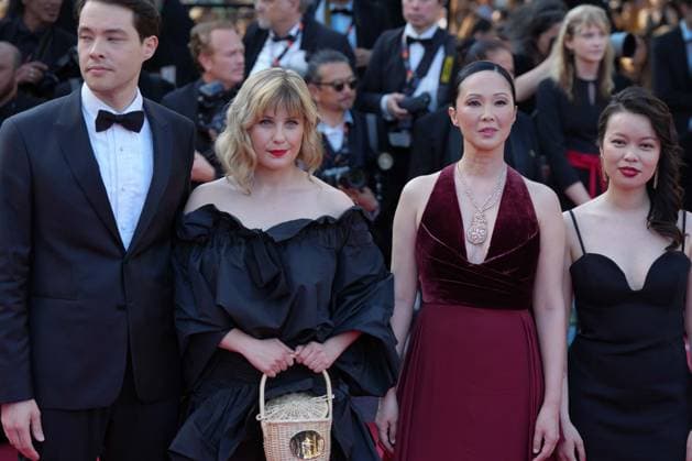 Roxane Bret - Linh-Dan Pham - Pauline Nuez CELEBRITES : 76 eme festival de Cannes - Red Carpet du film Â« Club Zero Â» - Cannes - 22 05 2023 NorbertScanella Panoramic 