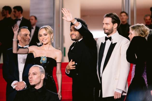 76eme Festival International du Film de Cannes. Montee des marches de The Idol. 76th International Cannes Film Festival. red Carpet of The Idol. 292423 2023-05-22 Alpes-Maritimes Cannes France Tesfaye, Abel ( The Weeknd ); Depp-Paradis, Lily Rose; Levinson, Sam  Copyright: xTerencexBaelenx STAR_292423_060