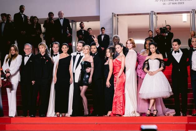 76eme Festival International du Film de Cannes. Montee des marches de The Idol. 76th International Cannes Film Festival. red Carpet of The Idol. 292423 2023-05-22 Alpes-Maritimes Cannes France Tesfaye, Abel ( The Weeknd ); Depp-Paradis, Lily Rose; Levinson, Sam  Copyright: xTerencexBaelenx STAR_292423_064