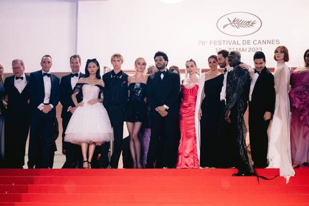 76eme Festival International du Film de Cannes. Montee des marches de The Idol. 76th International Cannes Film Festival. red Carpet of The Idol. 292423 2023-05-22 Alpes-Maritimes Cannes France Tesfaye, Abel ( The Weeknd ); Depp-Paradis, Lily Rose; Levinson, Sam; KIM, JENNIE  Copyright: xTerencexBaelenx STAR_292423_066