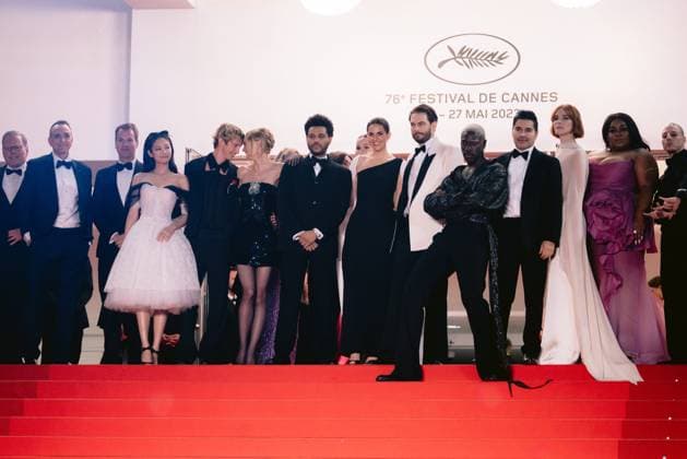 76eme Festival International du Film de Cannes. Montee des marches de The Idol. 76th International Cannes Film Festival. red Carpet of The Idol. 292423 2023-05-22 Alpes-Maritimes Cannes France Tesfaye, Abel ( The Weeknd ); Depp-Paradis, Lily Rose; Levinson, Sam; KIM, JENNIE  Copyright: xTerencexBaelenx STAR_292423_067