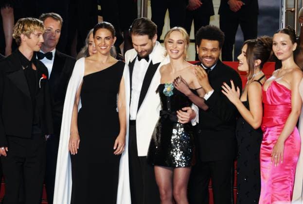 May 22, 2023, CANNES, FRANCE: Troye Sivan, Ashley Levinson, Sam Levinson, Lily-Rose Depp, Abel â€oeThe Weeknd†Tesfaye, Rachel Sennott, Moses Sumney, attend the The Idol red carpet during the 76th annual Cannes film festival at Palais des Festivals on May 22, 2023 in Cannes, France. CANNES FRANCE - ZUMAs181 20230522_zea_s181_158 Copyright: xDGPx