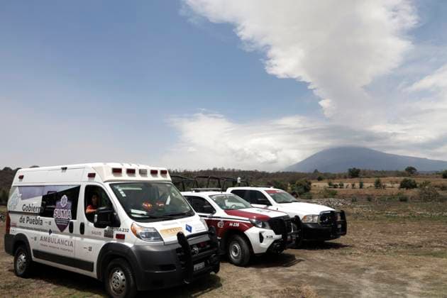 May 22, 2023, Santiago Xalitzintla, Puebla: The Popocato petl volcano registers volcanic activity and the security forces protect the security perimeter for the population in the municipality of San Miguel de los Ranchos in the state of Puebla. on May 22, 2023 in Santiago Xalitzintla, Puebla Municipality of Santiago Xalitzi Mexico - ZUMAe321 20230523_zia_e321_013 Copyright: xLuisxBarronx
