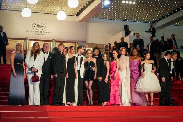 The Idol Red Carpet - The 76th Annual Cannes Film Festival Team members, Troye Sivan, Ashley Levindon, Sam Levinson, Lily-Rose Depp, Abel The Weeknd Tesfaye, Rachel Sennott, Suzanne Son, Harry Nef, Davine Joy Randolph, Sophie Mudd and guest attends The Idol Premiere Afterparty at the 76th annual Cannes film festival at Palm Beach on May 22, 2023 in Cannes, France. Cannes France Copyright: xDanielexCifalà x originalFilename: cifala-notitle230523_npaXY.jpg