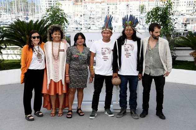 76th Cannes Film Festival 2023, Photocall film Crowra (The Buriti Flower) . Pictured: Debora Sodre, Luzia Cruwawyj Kraho, Henrique Ihjac Kraho, Francisco Hyjno Kraho and Joao Salaviza  Copyright: xAlbertoxTerenghi PoolxPhotoxEvenx xPoolxPhotoxEventsx01x IPA_IPA38152340