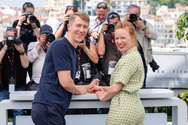 May 23, 2023: Alma Poysti and Jussi Vatanen arrive at the Fallen Leaves photocall during the 76th Cannes Film Festival at Palais des Festivals in Cannes, France, on 23 May 2023. Photo: - ZUMAm179 20230523_zep_m179_010 Copyright: xAlecxMichaelx