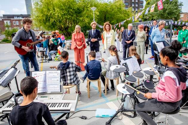 23-05-2023 The Hague Queen Maxima attend the launch of the cooperation between More Music in the Classroom and the Ministry of Education, Culture and Science in the context of cultural offerings at and after school to promote equality of opportunity in the Kindcentrum in The Hague. Â  Copyright: xPPEx