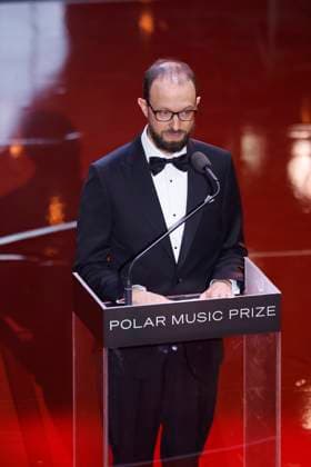 STOCKHOLM 20230523 Michael Pärt, son of this years laureate Arvo Pärt, accepts his fathers award and delivers a speech of thanks during the presentation of the Polar Prize 2023 at the Grand Hotel in Stockholm on Tuesday.  Copyright: xChristinexOlsson TTx POLARPRISET 2023 TTABB0000000000189145