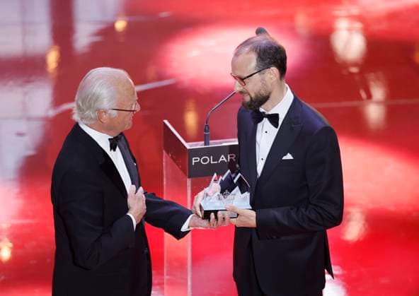 Michael Pärt, the son of laureate Arvo Pärt R receives the prize from the hands of Swedens King Carl Gustaf during the Polar Music Prize Award Ceremony at Grand Hotel in Stockholm, May 24, 2023 Stockholm SWEDEN x10430x  Copyright: xChristinexOlsson TTx POLAR MUSIC PRIZE 2023 SCANPIXB057281