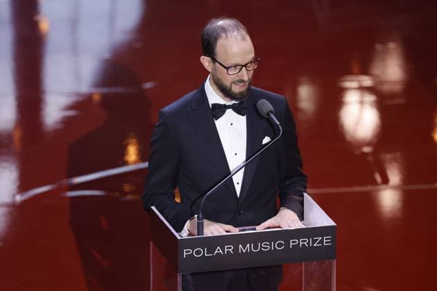 Michael Pärt, the son of laureate Arvo Pärt gives a speech after receiving the prize during the Polar Music Prize Award Ceremony at Grand Hotel in Stockholm, May 24, 2023 Stockholm SWEDEN x10430x  Copyright: xChristinexOlsson TTx POLAR MUSIC PRIZE 2023 SCANPIXB057282