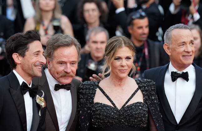 The Asteroid City Red Carpet Premiere at the 76th Edition of the Cannes Film Festival Actors Bryan Cranston, Adrien Brody, Tom Hanks, and Rita Wilson attend the movie screening and red carpet event for Asteroid City , directed by Wes Anderson, which is in competition, during the 76th edition of the Cannes Film Festival on May 23 2023, in Cannes, France Cannes Palace of Festivals and Congresses of Cannes Cannes France Copyright: xAlexandraxFechetex _ADR1903_1