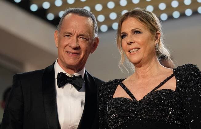 The Asteroid City Red Carpet Premiere at the 76th Edition of the Cannes Film Festival Actor Tom Hanks and wife Rita Wilson leave the movie screening and red carpet event for Asteroid City , directed by Wes Anderson, which is in competition, during the 76th edition of the Cannes Film Festival on May 23 2023, in Cannes, France Cannes Palace of Festivals and Congresses of Cannes Cannes France Copyright: xAlexandraxFechetex _ADR3124