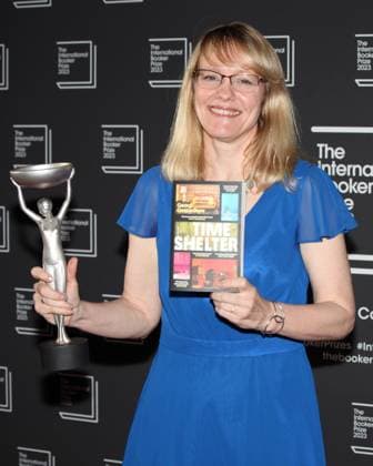 International Booker Prize 2023 London, UK. Angela Rodel who translated into English Bulgarian born writer Georgi Gospodinov wins the International Booker Prize 2023 for his book Time Shelter. He is seen here with Angela Rodel who translated the work into English. Sky Garden. 23rd May 2023. LMK11-SLIVE240523-001 