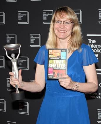International Booker Prize 2023 London, UK. Angela Rodel who translated into English Bulgarian born writer Georgi Gospodinov wins the International Booker Prize 2023 for his book Time Shelter. He is seen here with Angela Rodel who translated the work into English. Sky Garden. 23rd May 2023. LMK11-SLIVE240523-001 