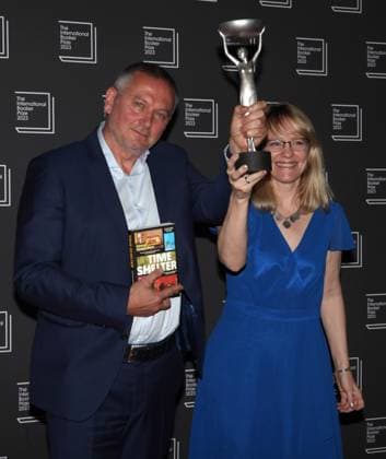 International Booker Prize 2023 London, UK. Bulgarian born writer Georgi Gospodinov wins the International Booker Prize 2023 for his book Time Shelter. He is seen here with Angela Rodel who translated the work into English. Sky Garden. 23rd May 2023. LMK11-SLIVE240523-001 