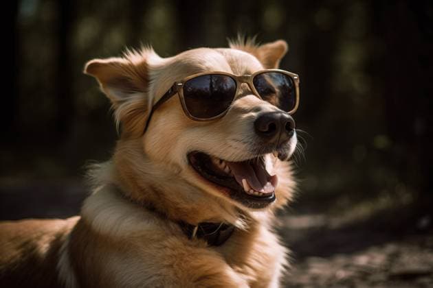 Funny puppy wearing sunglasses. Summer concept. Generative AI Antalya, Antalya, Türkiye R_HUED230523-1191215-01