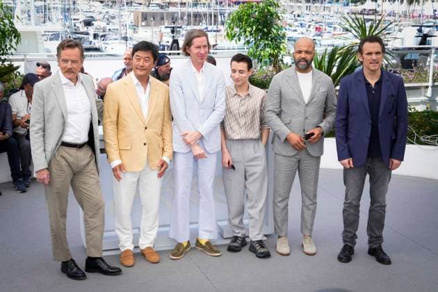 Photo IPP Daniele Cifala™ Cannes 24 05 2023 Asteroid City Photocall The 76th Annual Cannes Film Festival in the photo US actor Matt Dillon, US actor Jeffrey Wright, US actor Jake Ryan, US film director Wes Anderson, US actor Steve Park and US actor Bryan Cranston Italy Photo Press World Copyright  0