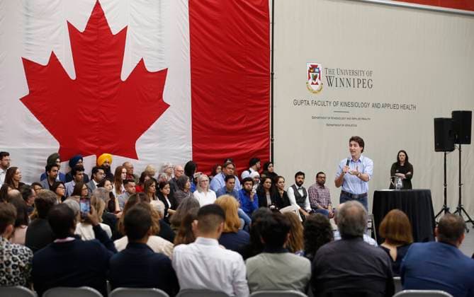 May 24, 2023, WINNIPEG, MANITOBA, CANADA: Prime Minister Justin Trudeau speaks at a town hall meeting at the University of Winnipeg in Winnipeg, Wednesday, May 24, 2023. WINNIPEG CANADA  - ZUMAc35_ 20230524_zaf_c35_141 Copyright: xJohnxWoodsx