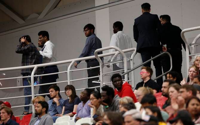 May 24, 2023, WINNIPEG, MANITOBA, CANADA: People leave a town hall meeting with Prime Minister Justin Trudeau at the University of Winnipeg in Winnipeg, Wednesday, May 24, 2023. WINNIPEG CANADA  - ZUMAc35_ 20230524_zaf_c35_144 Copyright: xJohnxWoodsx