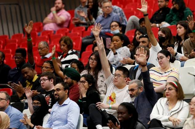 May 24, 2023, WINNIPEG, MANITOBA, CANADA: People attend a town hall meeting with Prime Minister Justin Trudeau at the University of Winnipeg in Winnipeg, Wednesday, May 24, 2023. WINNIPEG CANADA  - ZUMAc35_ 20230524_zaf_c35_146 Copyright: xJohnxWoodsx