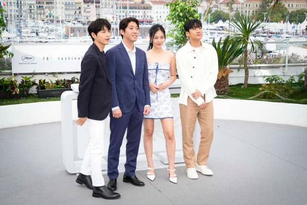 Photo IPP Daniele Cifala™ Cannes 25 05 2023 Hwa Ran Hopeless Photocall The 76th Annual Cannes Film Festival in the photo Xa Bin Hong, Hyoung Seo Kim, Director Kim Chang Hoon and Joong Ki Song Italy Photo Press World Copyright  0