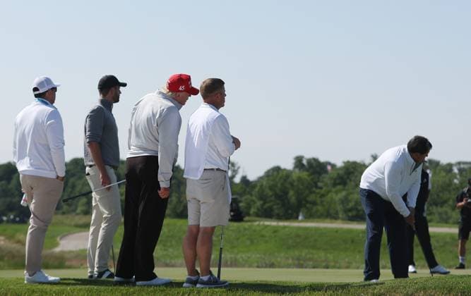 STERLING, VA - MAY 25: Former US President Donald Trump seen golfing at Trump National Golf Club Washington DC in Sterling, Virginia on May 25, 2023. Copyright: xmpi34x
