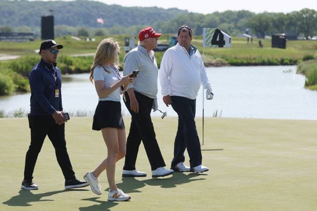 STERLING, VA - MAY 25: Former US President Donald Trump seen golfing at Trump National Golf Club Washington DC in Sterling, Virginia on May 25, 2023. Copyright: xmpi34x