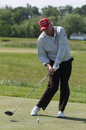 STERLING, VA - MAY 25: Former US President Donald Trump seen golfing at Trump National Golf Club Washington DC in Sterling, Virginia on May 25, 2023. Copyright: xmpi34x