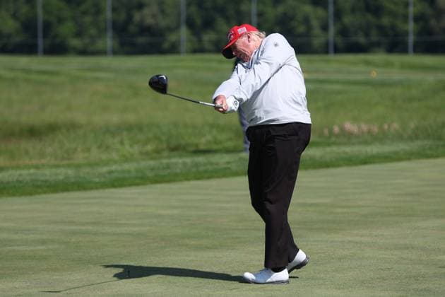 STERLING, VA - MAY 25: Former US President Donald Trump seen golfing at Trump National Golf Club Washington DC in Sterling, Virginia on May 25, 2023. Copyright: xmpi34x