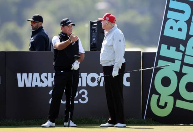 STERLING, VA - MAY 25: Former US President Donald Trump seen golfing at Trump National Golf Club Washington DC in Sterling, Virginia on May 25, 2023. Copyright: xmpi34x