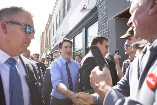 May 25, 2023, Woodstock, ON, Canada: Prime Minister Justin Trudeau shakes hands with supporters as he visits Liberal candidate David Hilderley s campaign office in Woodstock, Ont. on Thursday, May 25, 2023. Woodstock Canada  - ZUMAc35_ 20230525_zaf_c35_050 Copyright: xNicolexOsbornex