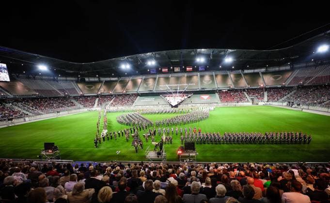 25 05 2023, Klagenfurt, AUT, On the road in Carinthia, Military Music Festival 2023 Klagenfurt, in picture overview, stadium, feature,