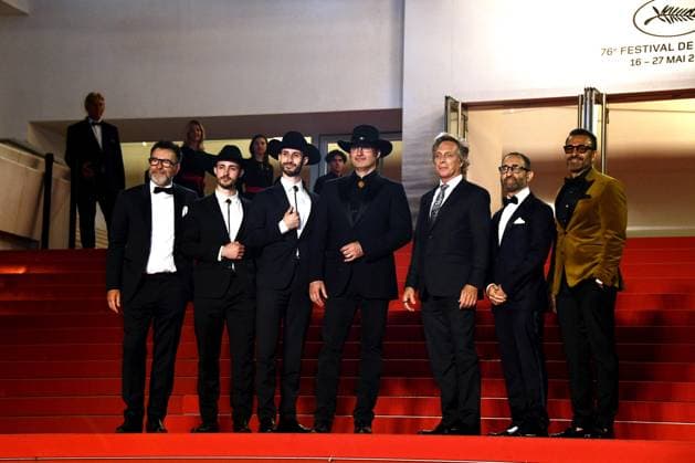 Internationale Filmfestspiele von Cannes, Hypnotic Premiere 76th Cannes Film Festival 2023, Red Carpet Film Hypnotic . Pictured Vahan Yepremyan, Gareth West, William Fichtner, Rebel Rodriguez, Director Robert Rodriguez, Racer Rodriguez and Artur Galstian  Copyright: xSimonexComix xipa-agency.netx xPoolxPhotoxEventsx01x IPA_IPA38254309