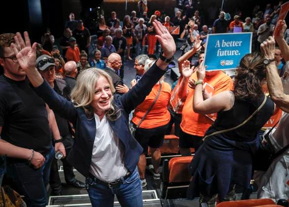 May 27, 2023, Calgary, AB, CANADA: Alberta NDP leader Rachel Notley attends a campaign rally with supporters in Calgary, Alta., Saturday, May 27, 2023. Albertans go to the polls on May 29. Calgary CANADA  - ZUMAc35_ 20230527_zaf_c35_035 Copyright: xJeffxMcintoshx