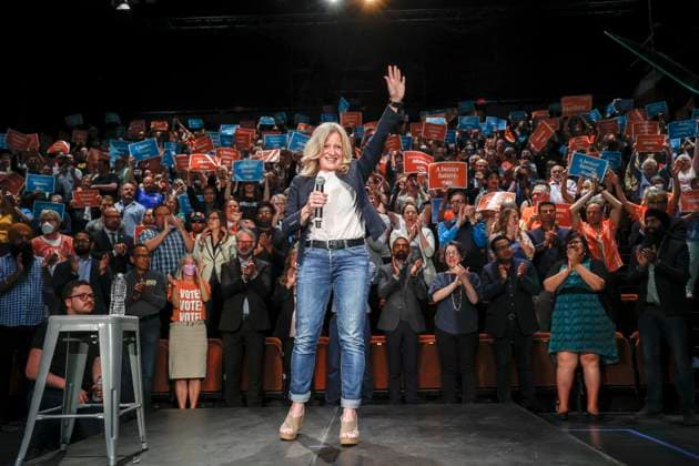 May 27, 2023, Calgary, AB, CANADA: Alberta NDP leader Rachel Notley attends a campaign rally with supporters in Calgary, Alta., Saturday, May 27, 2023. Albertans go to the polls on May 29. Calgary CANADA  - ZUMAc35_ 20230527_zaf_c35_033 Copyright: xJeffxMcintoshx