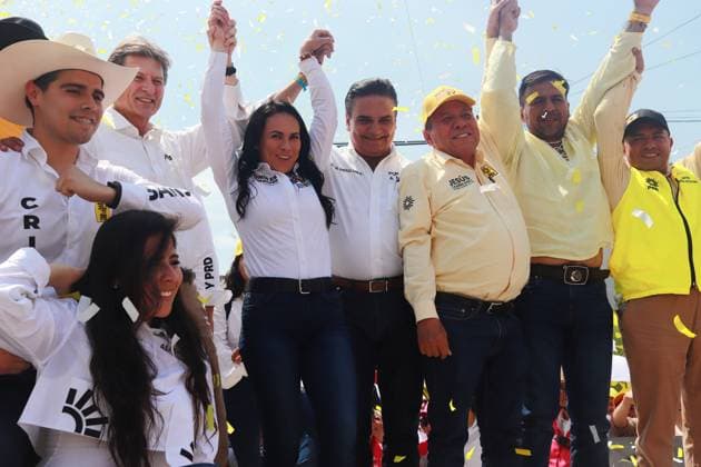 Mexiko, Alejandra Del Moral Wahlkampf in Ciudad Nezahualcoyotl May 27, 2023 in Ciudad NezahualcoÂ³yotl, Mexico: Alejandra Del Moral, candidate for Governor of the State of Mexico for the Va por for State of Mexico alliance (PRI, PAN, PRD) during the rally to close the political campaign. On May 27, 2023 in NezahualcoÂ³yotl, State of Mexico, Mexico. Nezahualcoyotl Mexico - ZUMAe321 20230528_zia_e321_009 Copyright: xCarlosxSantiagox