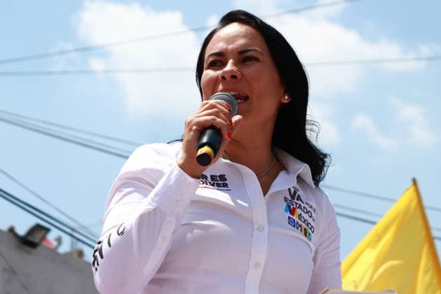 Mexiko, Alejandra Del Moral Wahlkampf in Ciudad Nezahualcoyotl May 27, 2023 in Ciudad NezahualcoÂ³yotl, Mexico: Alejandra Del Moral, candidate for Governor of the State of Mexico for the Va por for State of Mexico alliance (PRI, PAN, PRD) during the rally to close the political campaign. On May 27, 2023 in NezahualcoÂ³yotl, State of Mexico, Mexico. Nezahualcoyotl Mexico - ZUMAe321 20230528_zia_e321_017 Copyright: xCarlosxSantiagox