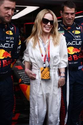 May 28, 2023, Monte Carlo, Monaco: Kylie Minogue is seen in Red Bull Racing garage after F1 Grand Prix of Monaco at Circuit de Monaco on May 27, 2023 in Monte-Carlo, Monaco. Monte Carlo Monaco - ZUMAz156 20230528_zip_z156_045 Copyright: xBeataxZawrzelx