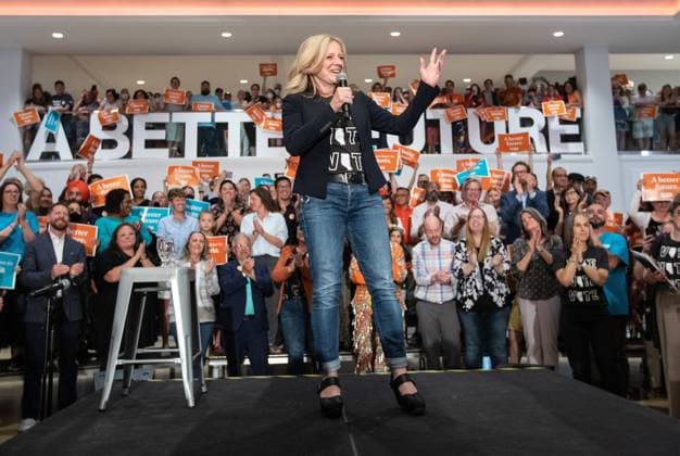 May 28, 2023, EDMONTON, AB, CANADA: Leader of the NDP Rachel Notley speaks during a campaign rally in Edmonton Alberta on Sunday May 28, 2023. EDMONTON CANADA  - ZUMAc35_ 20230528_zaf_c35_031 Copyright: xJasonxFransonx