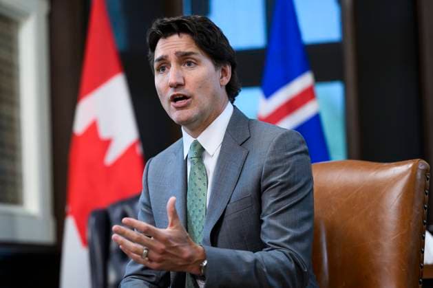 May 29, 2023, Ottawa, ON, CAN: Canada s Prime Minister Justin Trudeau makes a statement on the wildfires in Nova Scotia, before a bilateral meeting with President of Iceland Gudni Johannesson, not shown, on Parliament Hill in Ottawa, on Monday, May 29, 2023. Ottawa CAN  - ZUMAc35_ 20230529_zaf_c35_020 Copyright: xJustinxTangx